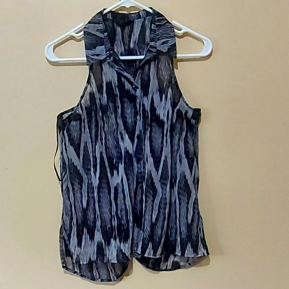 Guess Sleeveless Sheer Button Down Shirt